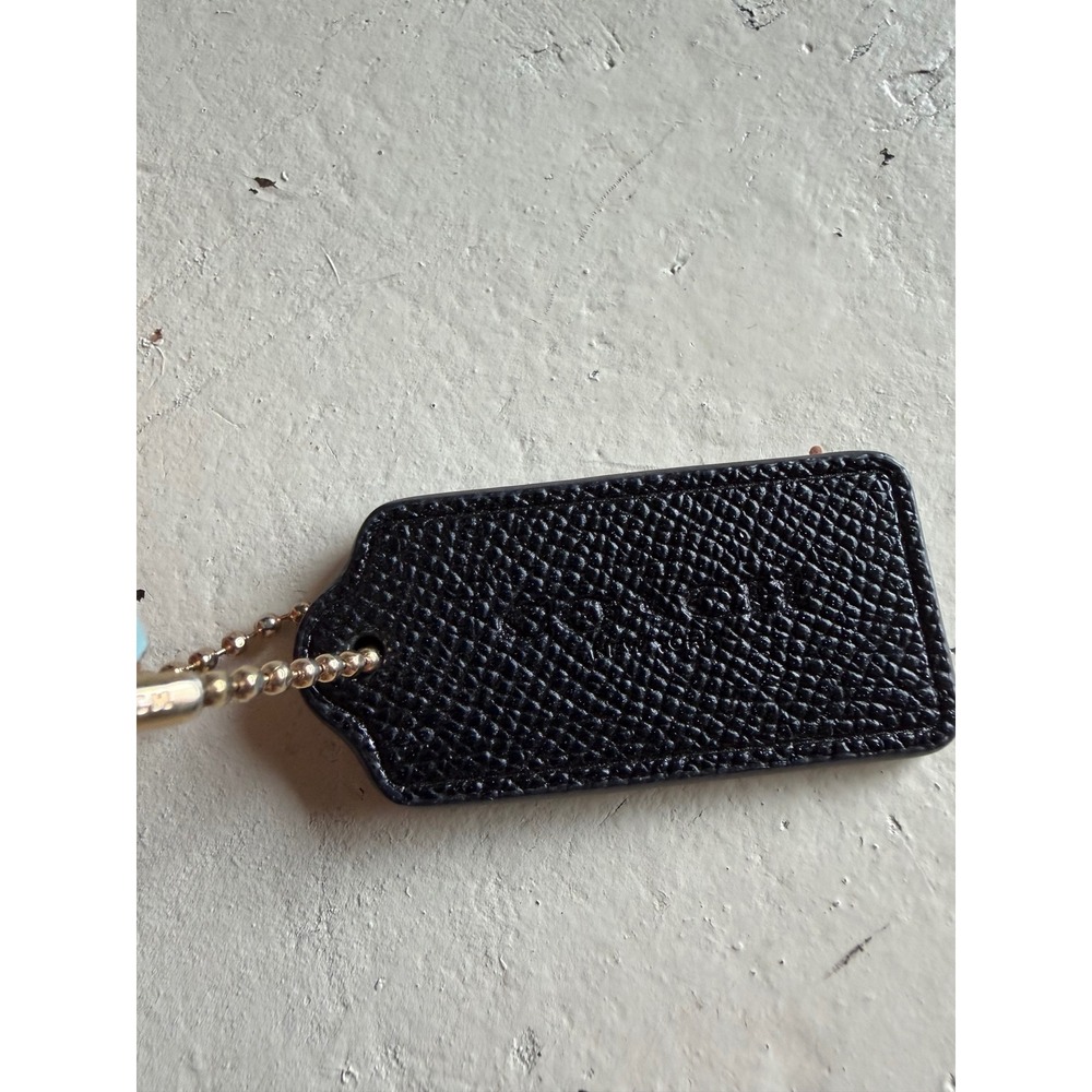 COACH Keychain Replacement Hangtag Black Crossgrain Leather Chain